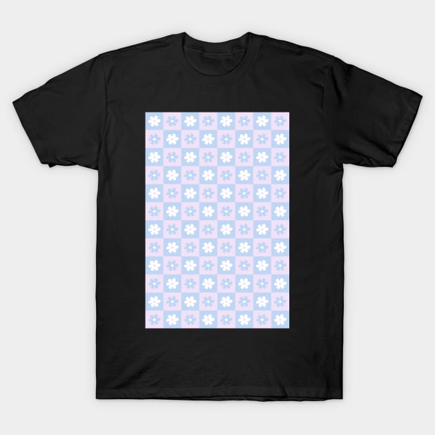 Pastel Aesthetic Checkerboard Flower Design Phone Case in Lilac and Baby Blue Periwinkle T-Shirt by shopY2K